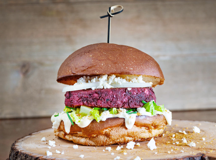 Mediterranean Beet Burgers With Feta & Black Garlic