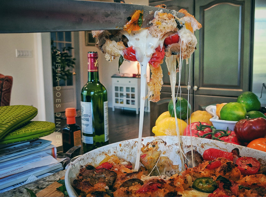 Tomato and Sausage Focaccia Bake